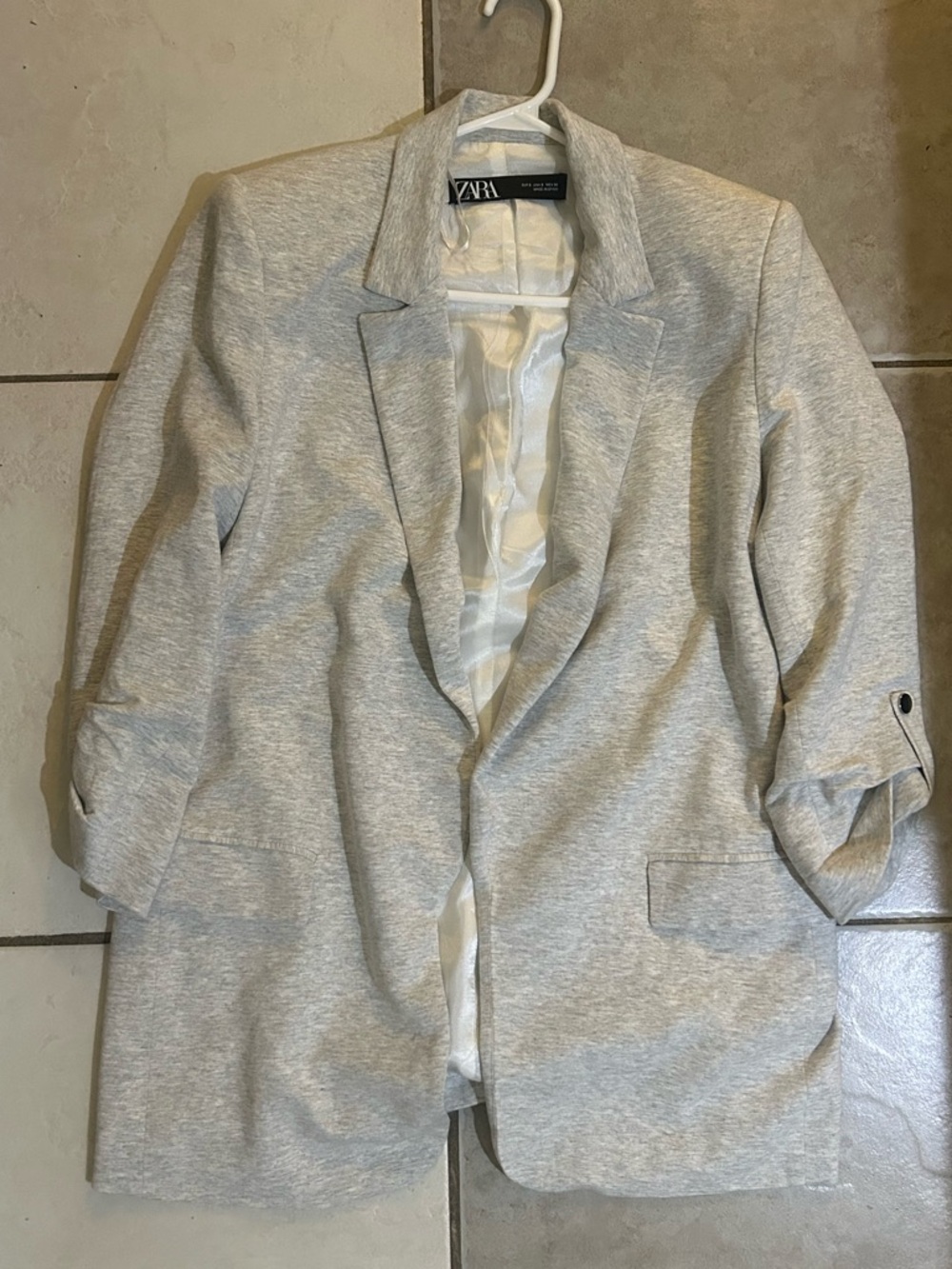 Zara Light Gray Women's Blazer Jacket with Rolled Sleeves